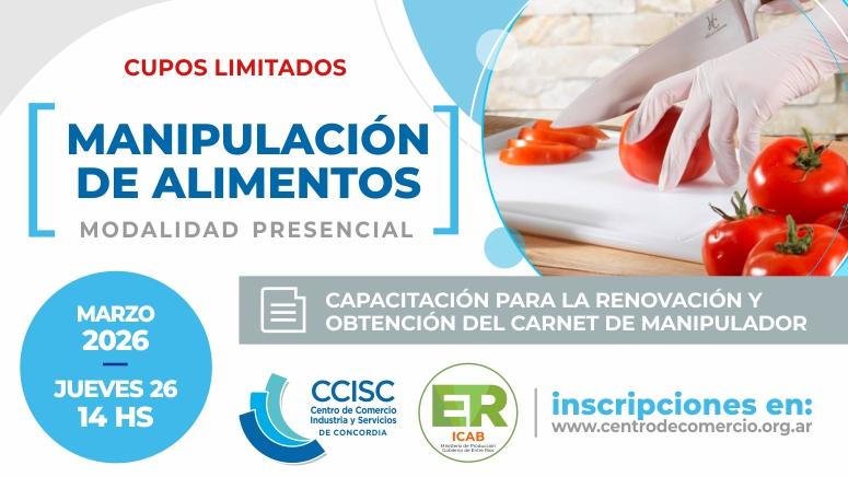 Nuevo curso de manipulación de Alimentos: jueves 26 de marzo 