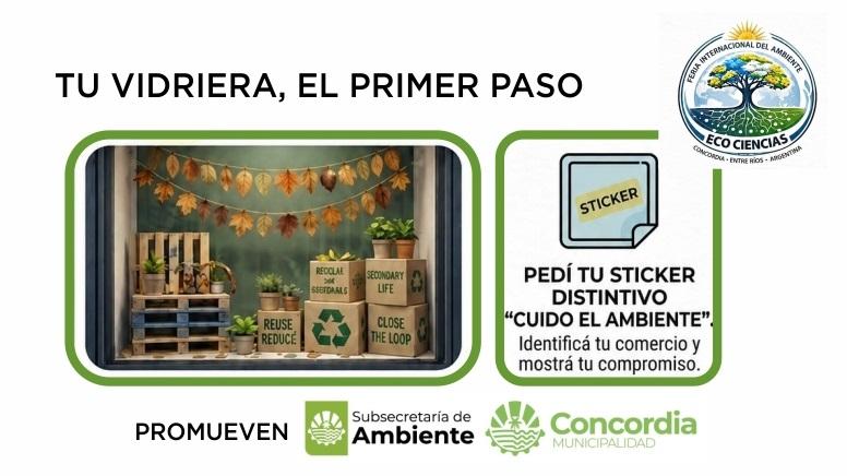 Invitación a decorar vidrieras con hojas de otoño y a exhibir un sticker alusivo al compostaje